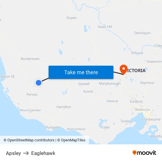 Apsley to Eaglehawk map