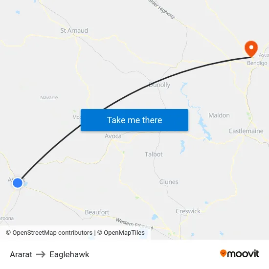 Ararat to Eaglehawk map