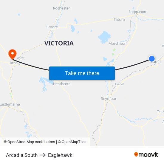 Arcadia South to Eaglehawk map