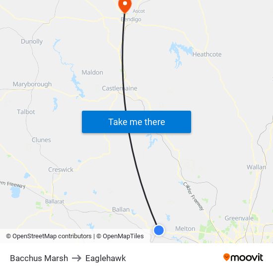 Bacchus Marsh to Eaglehawk map