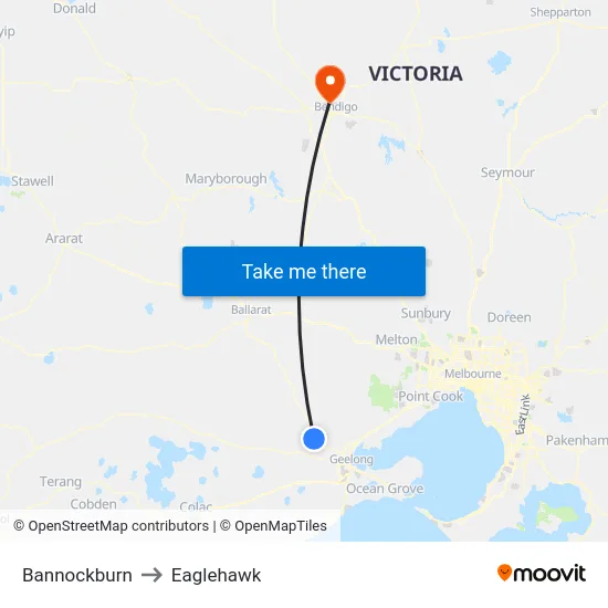 Bannockburn to Eaglehawk map