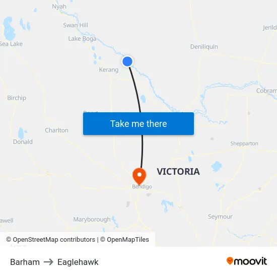 Barham to Eaglehawk map