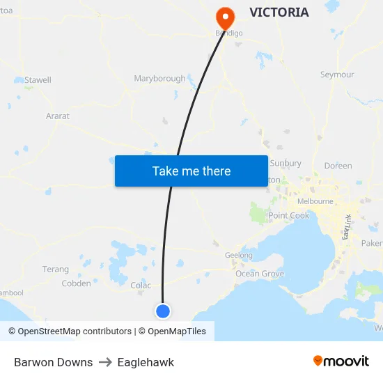 Barwon Downs to Eaglehawk map