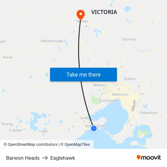 Barwon Heads to Eaglehawk map