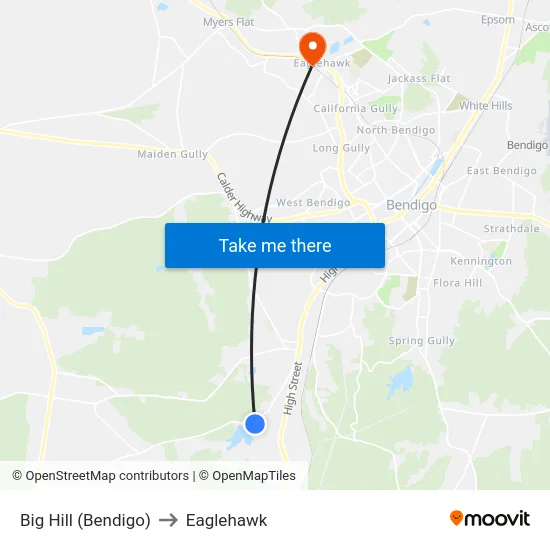 Big Hill (Bendigo) to Eaglehawk map
