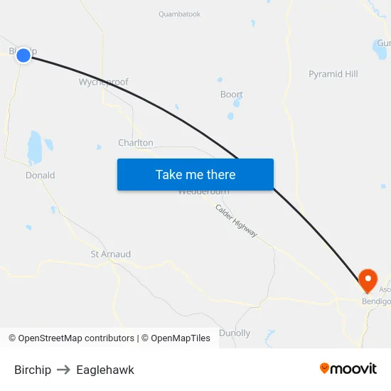 Birchip to Eaglehawk map