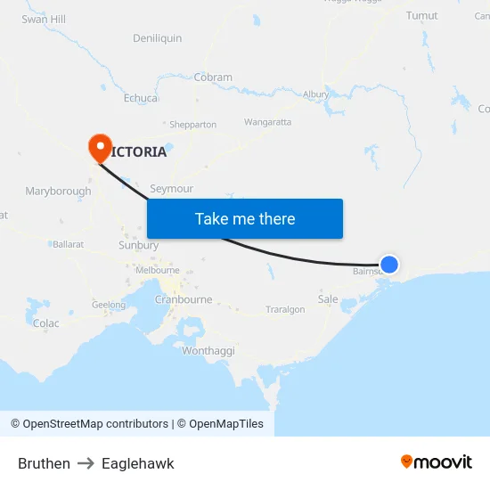 Bruthen to Eaglehawk map