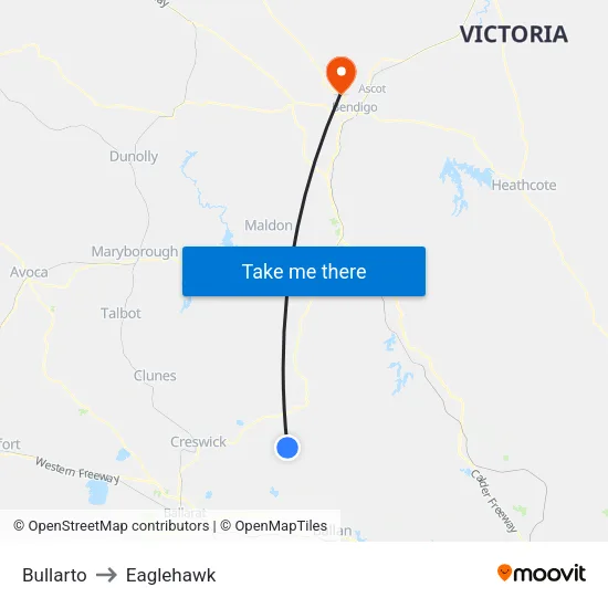 Bullarto to Eaglehawk map