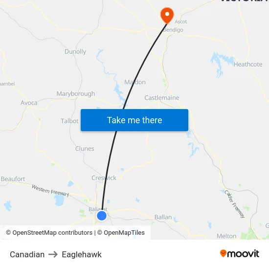 Canadian to Eaglehawk map