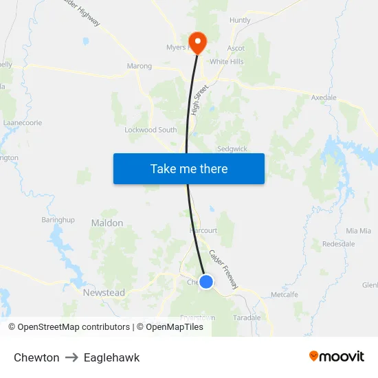 Chewton to Eaglehawk map