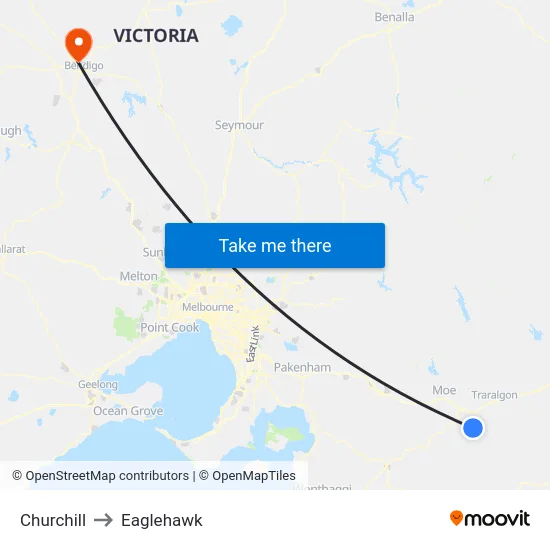 Churchill to Eaglehawk map