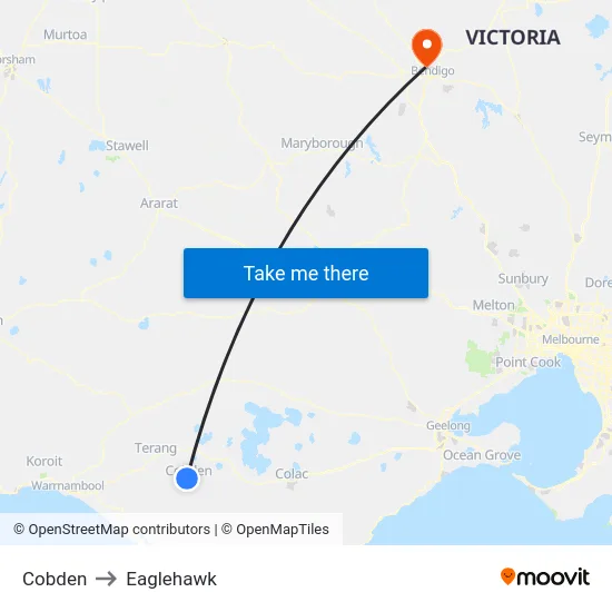 Cobden to Eaglehawk map