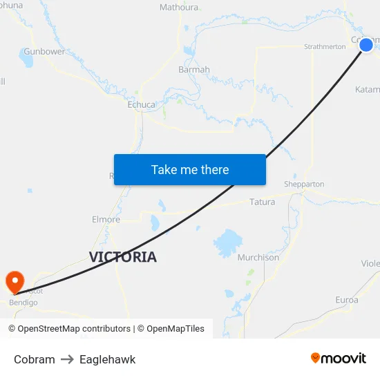 Cobram to Eaglehawk map