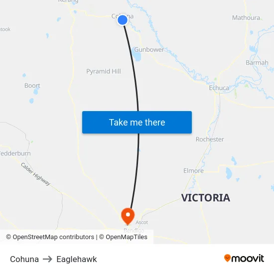 Cohuna to Eaglehawk map