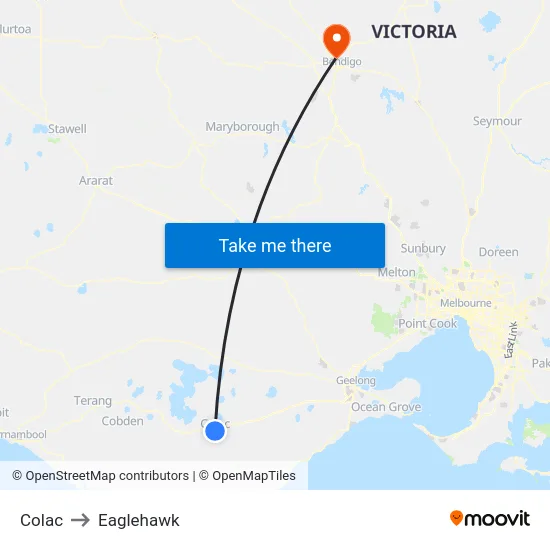 Colac to Eaglehawk map