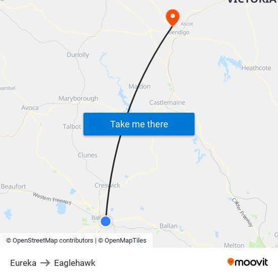 Eureka to Eaglehawk map