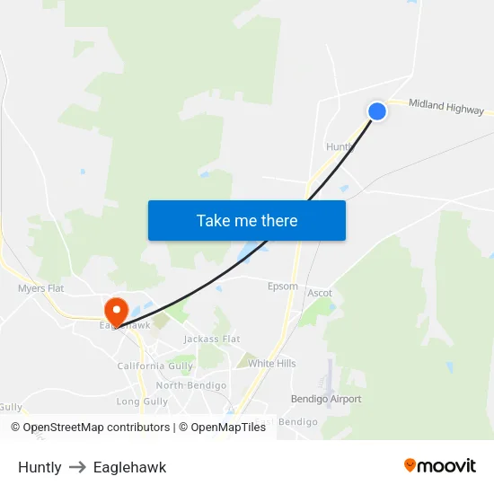 Huntly to Eaglehawk map