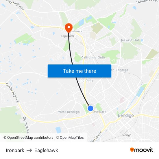 Ironbark to Eaglehawk map