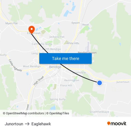 Junortoun to Eaglehawk map