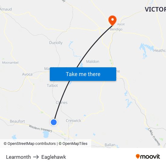 Learmonth to Eaglehawk map