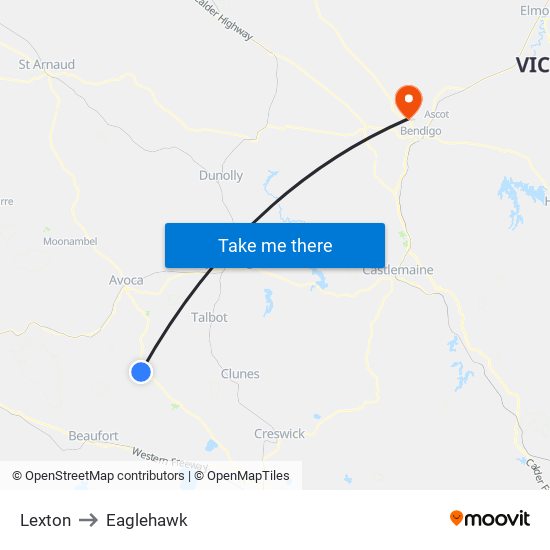 Lexton to Eaglehawk map