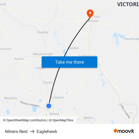 Miners Rest to Eaglehawk map