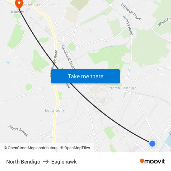 North Bendigo to Eaglehawk map