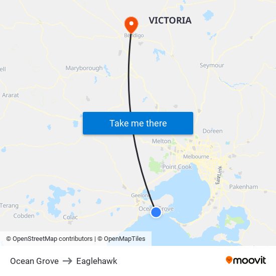 Ocean Grove to Eaglehawk map