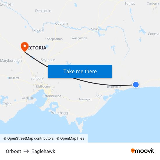 Orbost to Eaglehawk map