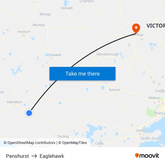 Penshurst to Eaglehawk map