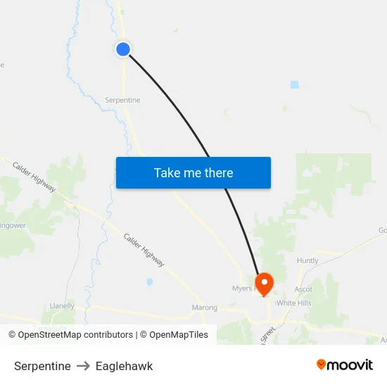 Serpentine to Eaglehawk map