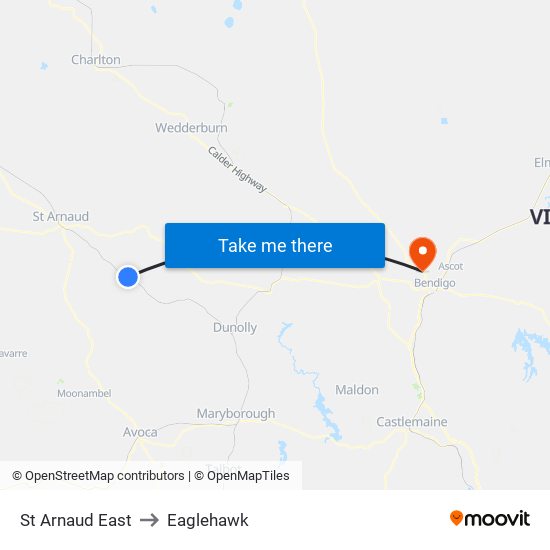 St Arnaud East to Eaglehawk map