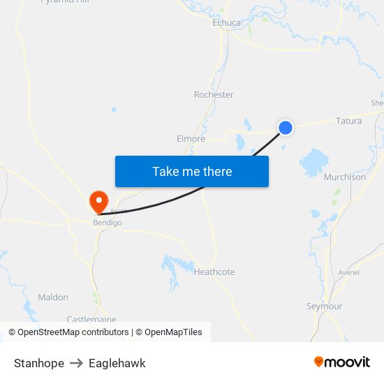 Stanhope to Eaglehawk map