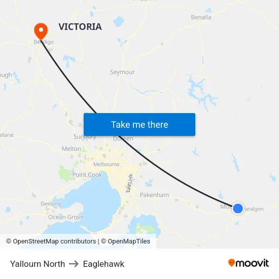 Yallourn North to Eaglehawk map