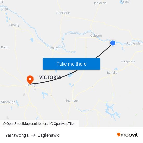Yarrawonga to Eaglehawk map