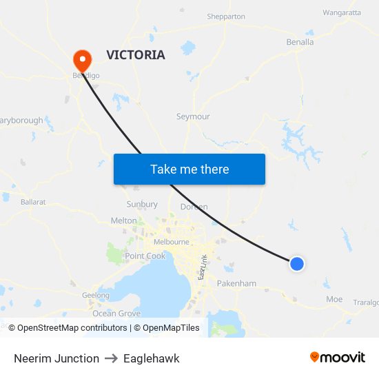Neerim Junction to Eaglehawk map