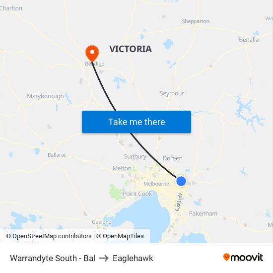 Warrandyte South - Bal to Eaglehawk map