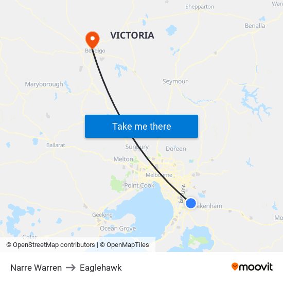 Narre Warren to Eaglehawk map