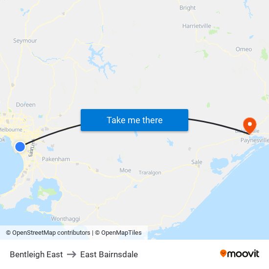 Bentleigh East to East Bairnsdale map