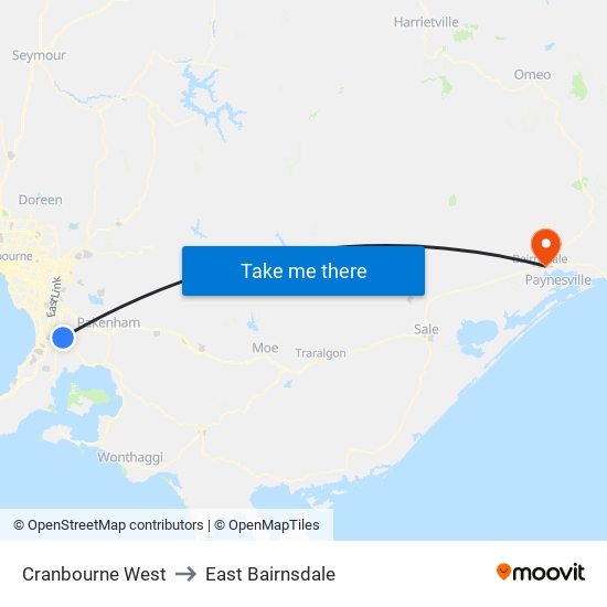 Cranbourne West to East Bairnsdale map