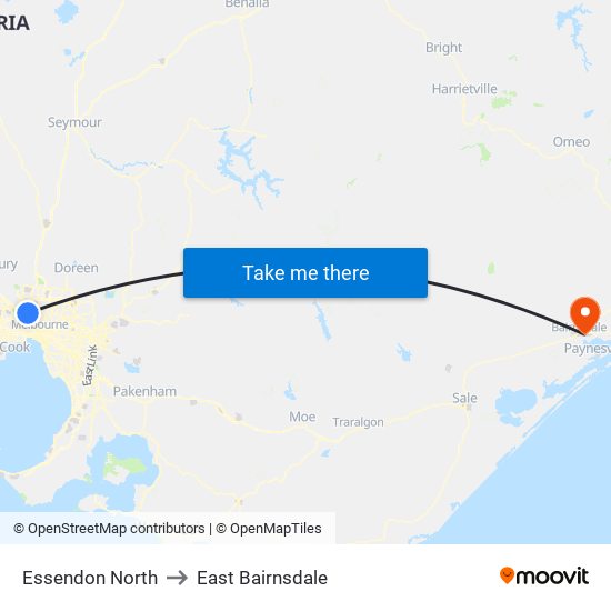 Essendon North to East Bairnsdale map