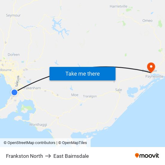 Frankston North to East Bairnsdale map