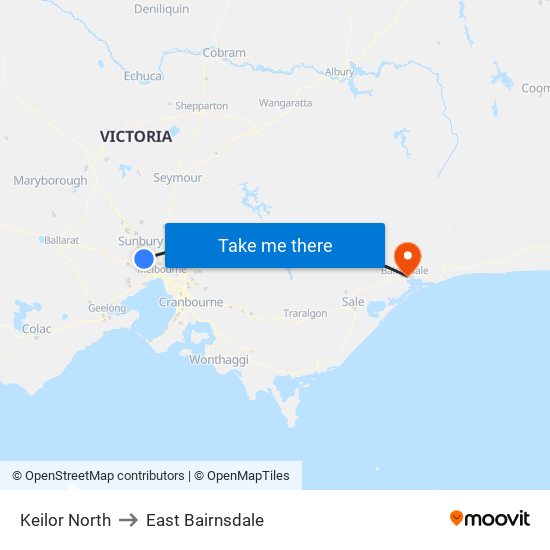Keilor North to East Bairnsdale map