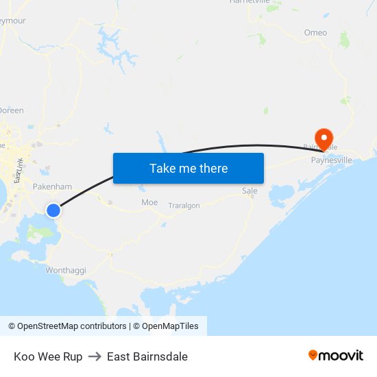 Koo Wee Rup to East Bairnsdale map