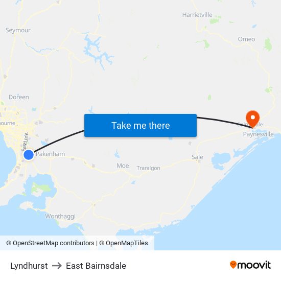 Lyndhurst to East Bairnsdale map