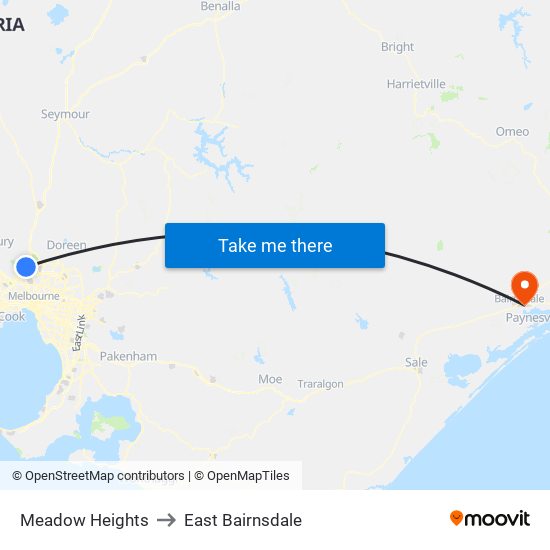 Meadow Heights to East Bairnsdale map