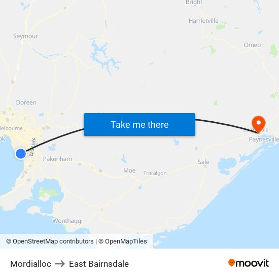 Mordialloc to East Bairnsdale map