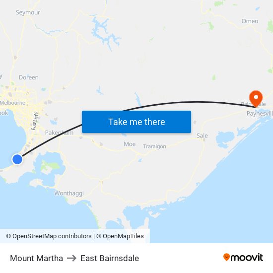 Mount Martha to East Bairnsdale map