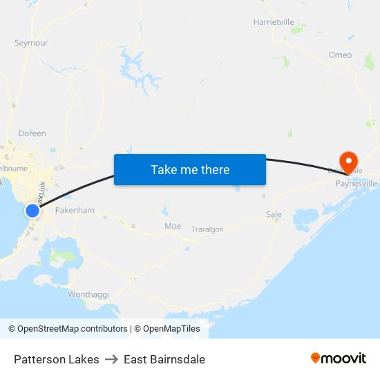 Patterson Lakes to East Bairnsdale map