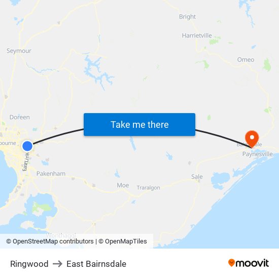 Ringwood to East Bairnsdale map